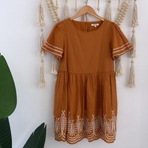 Madewell babydoll dress eyelet embroidered mini mustard terracotta color NWT XXS